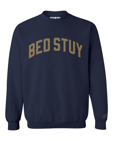 Navy Bed Stuy Brooklyn Sweatshirt with Gold Reflective Letters