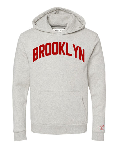 Oatmeal Brooklyn Hoodie w/ Red Velvet Letters