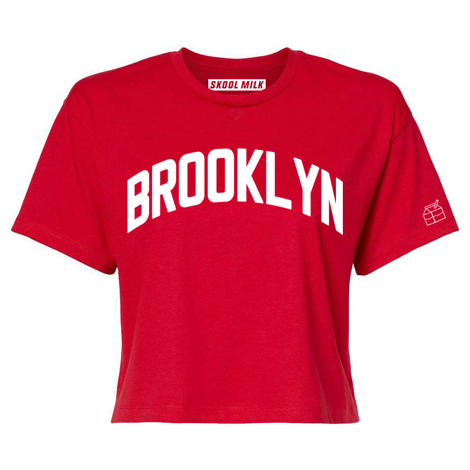 Red Brooklyn Crop with White Reflective Letters