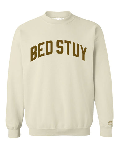 Cream Brooklyn Sweatshirt with Brown Reflective Letters