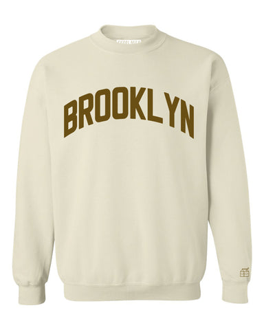 Cream Brooklyn Sweatshirt with Brown Reflective Letters