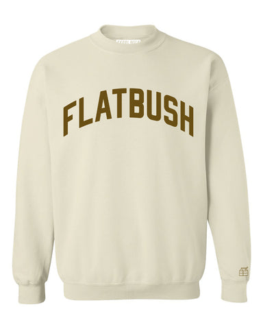 Cream Flatbush Sweatshirt with Brown Reflective Letters