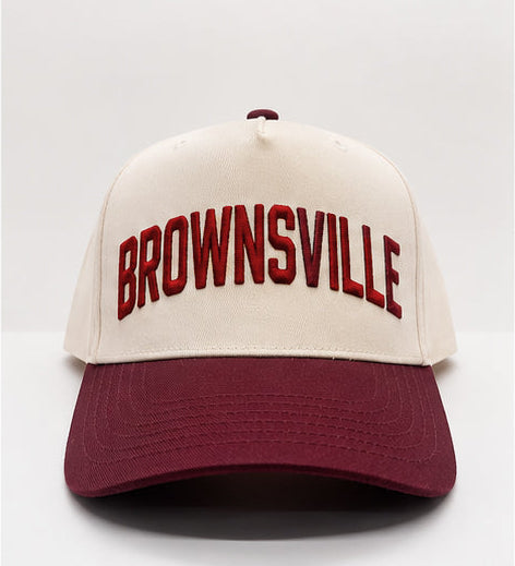 Natural and Maroon Brownsville Five Panel Hat