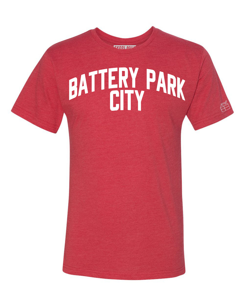 Red Battery Park City T-shirt with White Reflective Letters