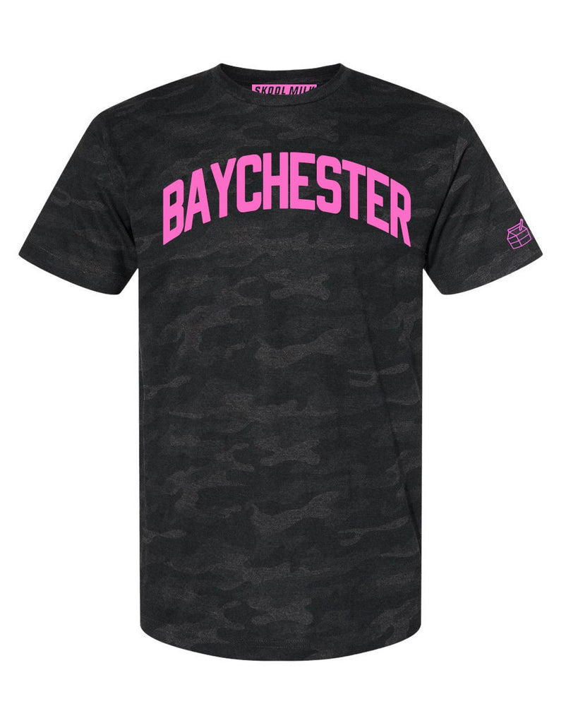 Black Camo Baychester Bronx T-shirt With Neon Pink Reflective Letters