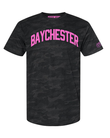 Black Camo Kingsbridge Bronx T-shirt With Neon Pink Reflective Letters