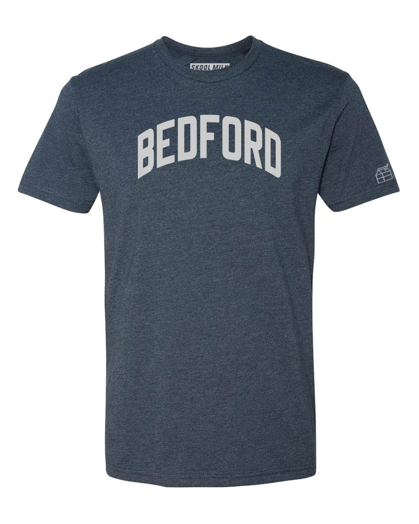 Navy Blue Bedford T-Shirt with Silver Letters