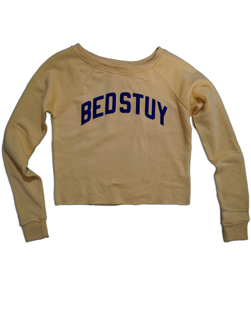 Bed-Stuy Crop Top Sweatshirt Yellow with Blue Letters