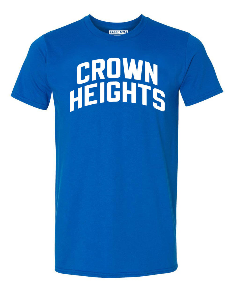 Blue Crown Heights Brooklyn T-shirt with White Reflective Letters