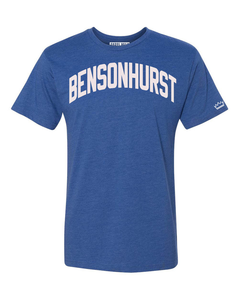 Blue Bensonhurst Brooklyn T-shirt with White Reflective Letters