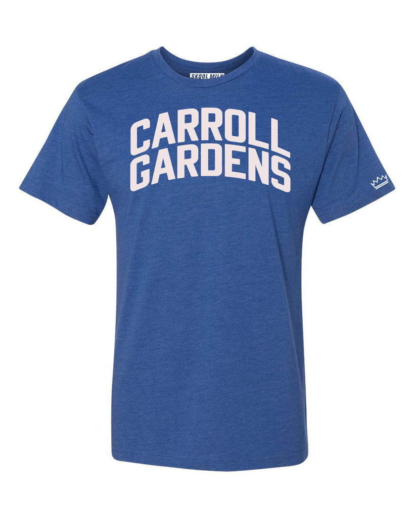 Blue Carroll Gardens Brooklyn T-shirt with White Reflective Letters