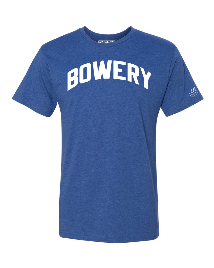 Blue Bowery T-shirt with White Reflective Letters
