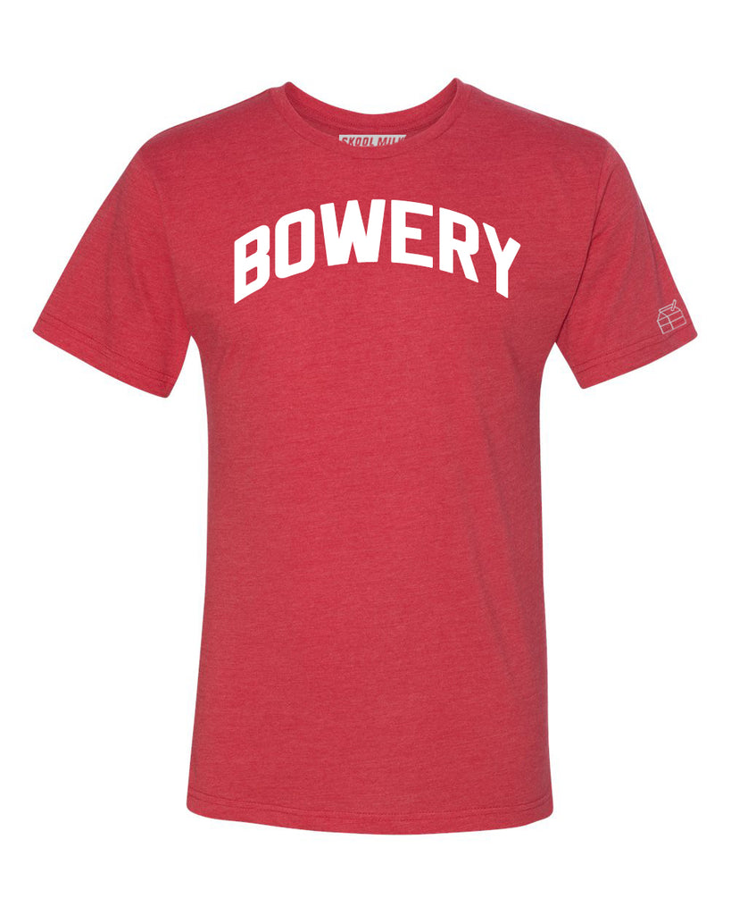 Red Bowery T-shirt with White Reflective Letters