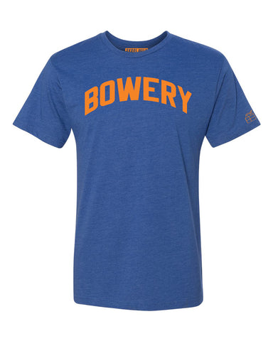 Blue Bowery T-shirt with Knicks Orange Letters
