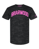 Black Camo Briarwood Queens T-shirt with Neon Pink Reflective Letters