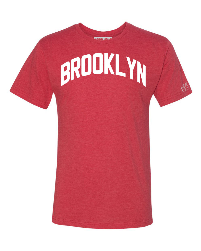 Red Brooklyn T-shirt with White Reflective Letters