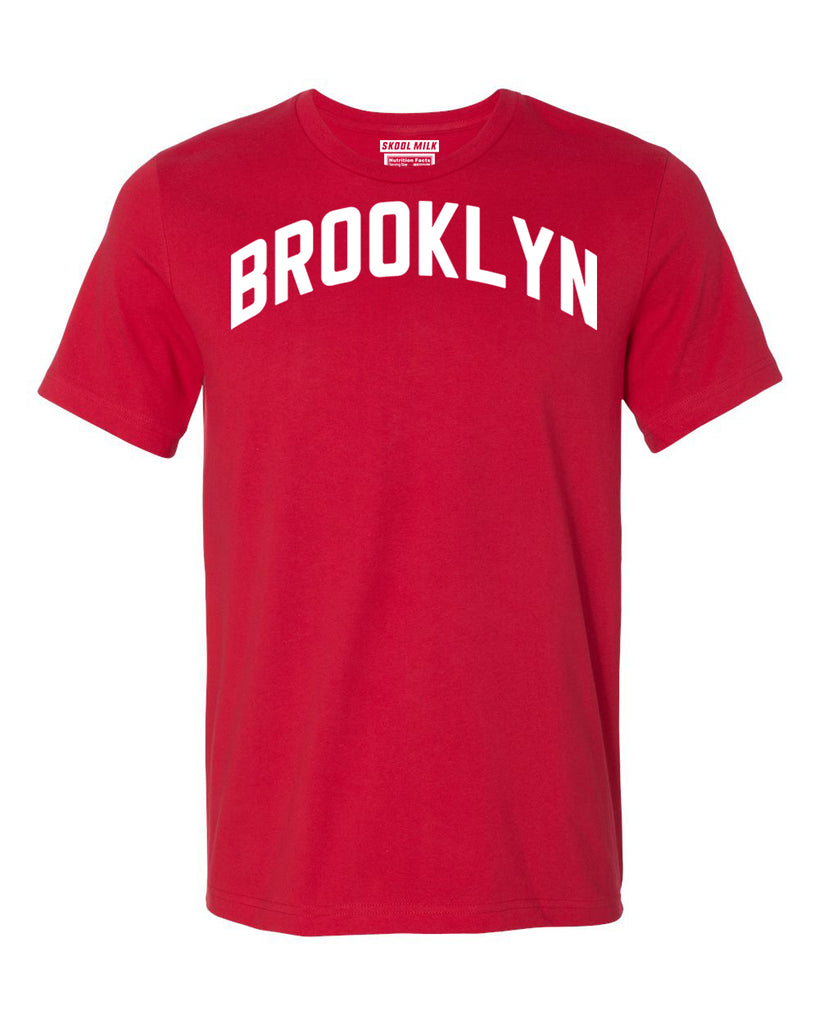 Red Brooklyn T-shirt with White Reflective Letters