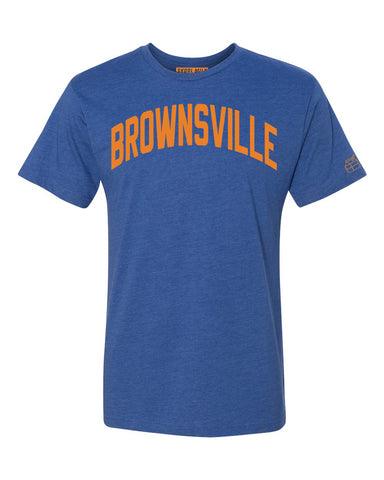 Blue Brownsville T-shirt with Knicks Orange Letters