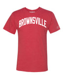 Red Brownsville T-shirt with White Reflective Letters