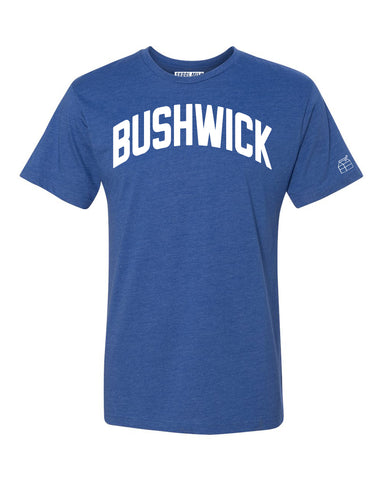 Blue Bushwick T-shirt with White Reflective Letters