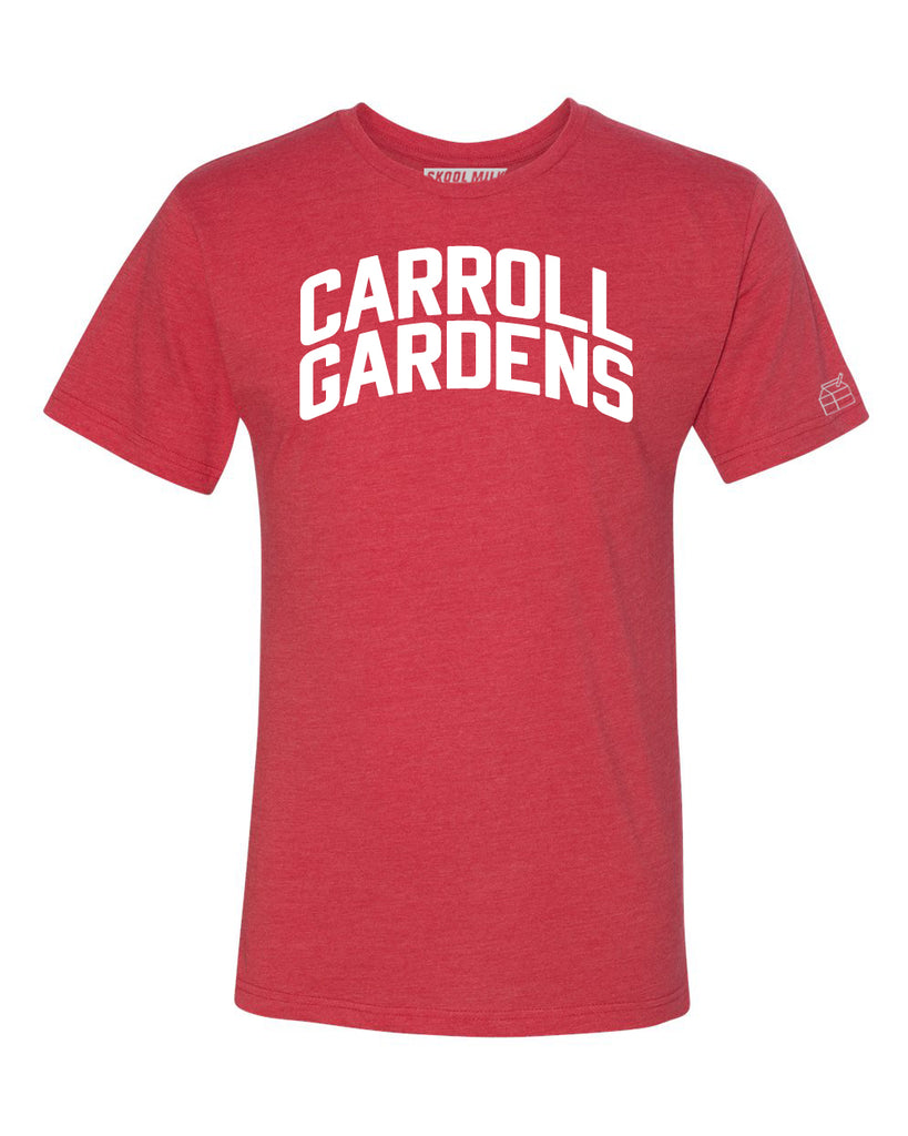 Red Carroll Gardens T-shirt with White Reflective Letters