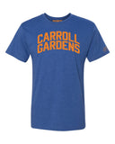 Blue Carroll Gardens T-shirt with Knicks Orange Letters