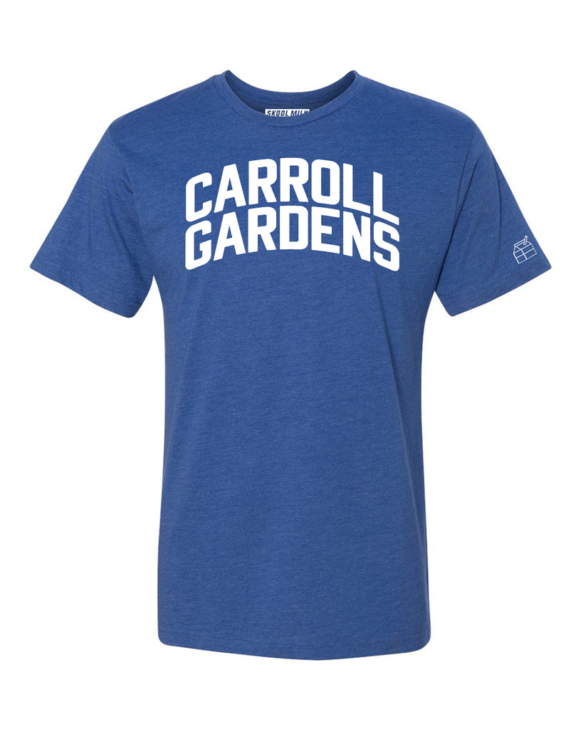 Blue Carroll Gardens T-shirt with White Reflective Letters