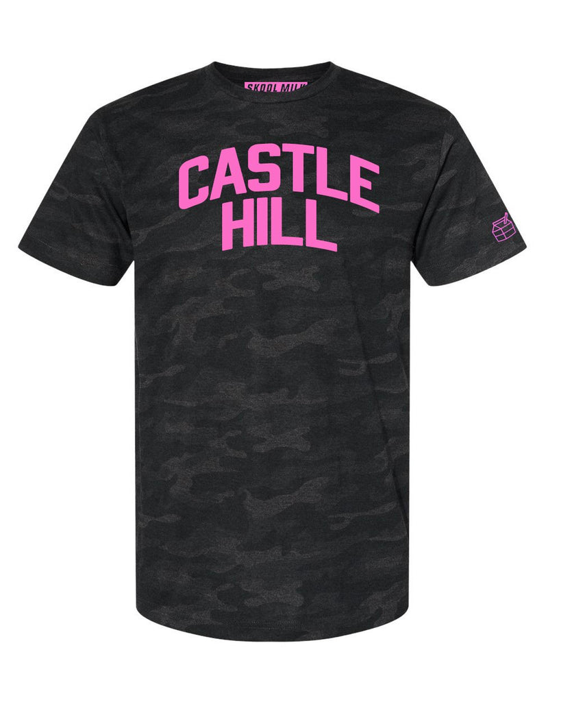 Black Camo Castle Hill Bronx T-shirt with Neon Pink Reflective Letters