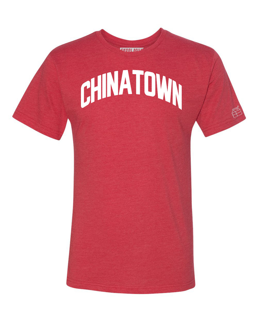 with White Reflective Red – Chinatown Skool Letters Milk T-shirt