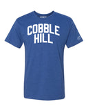 Blue Cobble Hill T-shirt with White Reflective Letters