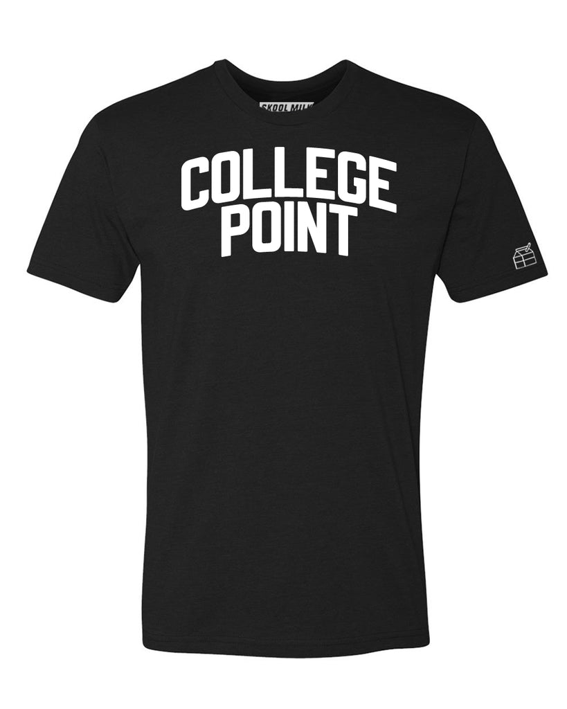 Black College Point T-shirt with White Reflective Letters