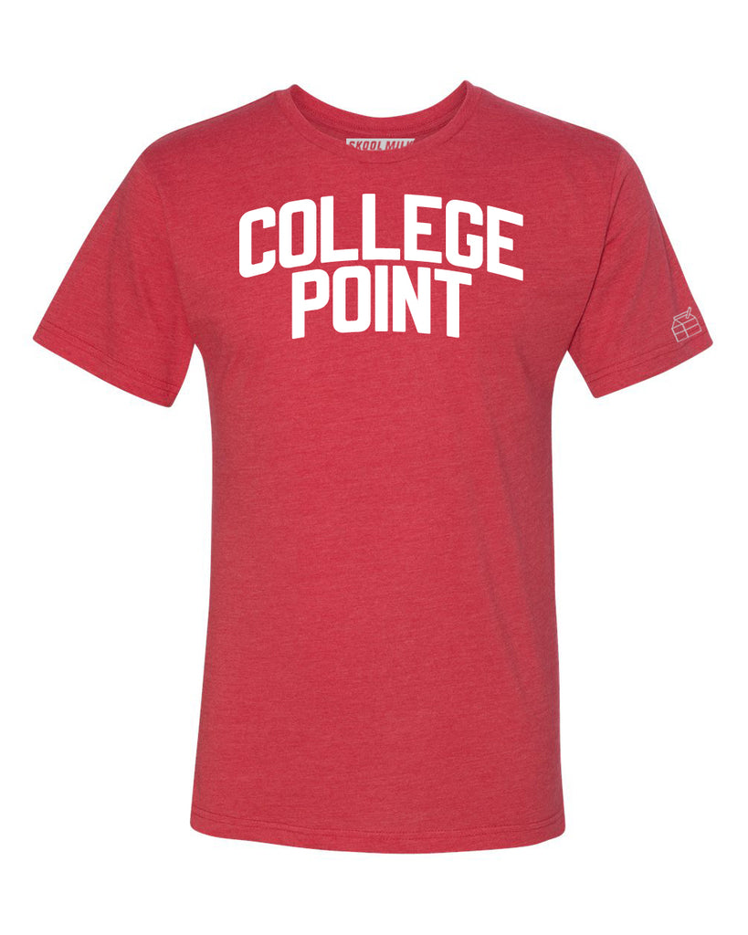 Red College Point T-shirt with White Reflective Letters