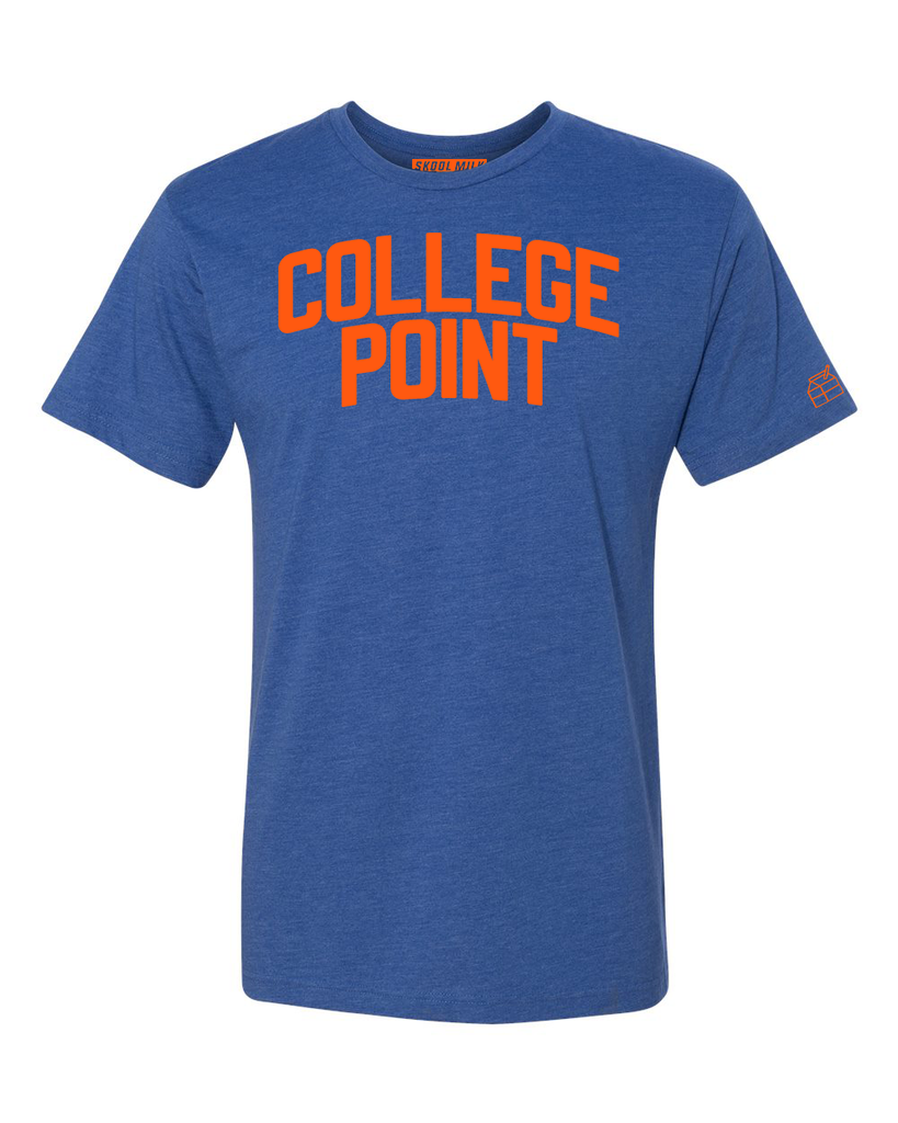 Blue College Point T shirt with Knicks Orange Letters Skool Milk