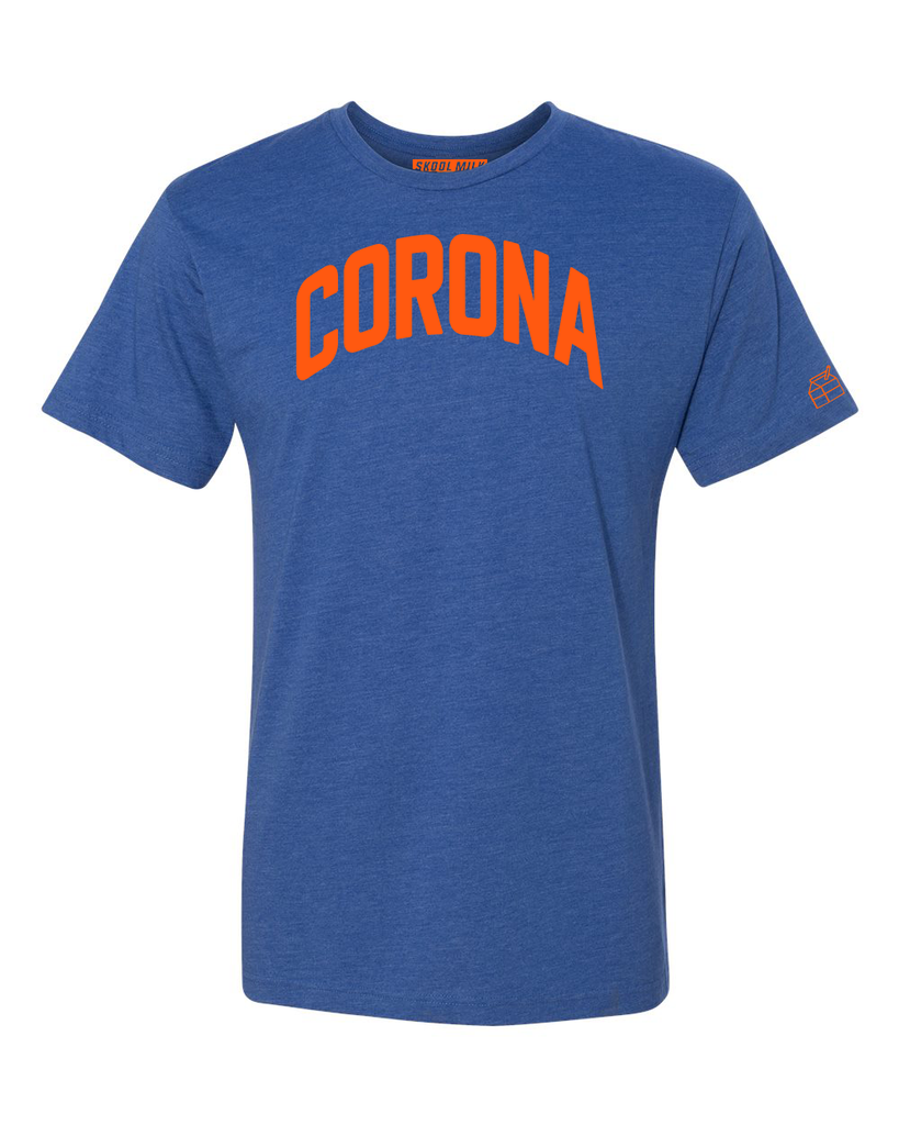 Blue Corona T-shirt with Knicks Orange Letters
