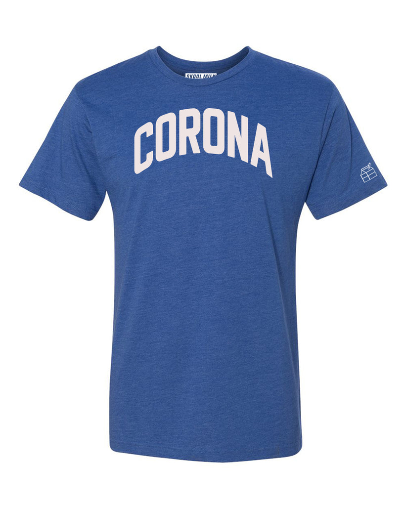 Blue Corona T-shirt with White Reflective Letters