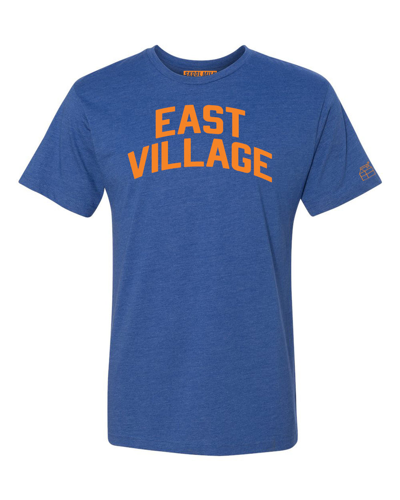 Blue East Village T-shirt with Knicks Orange Letters