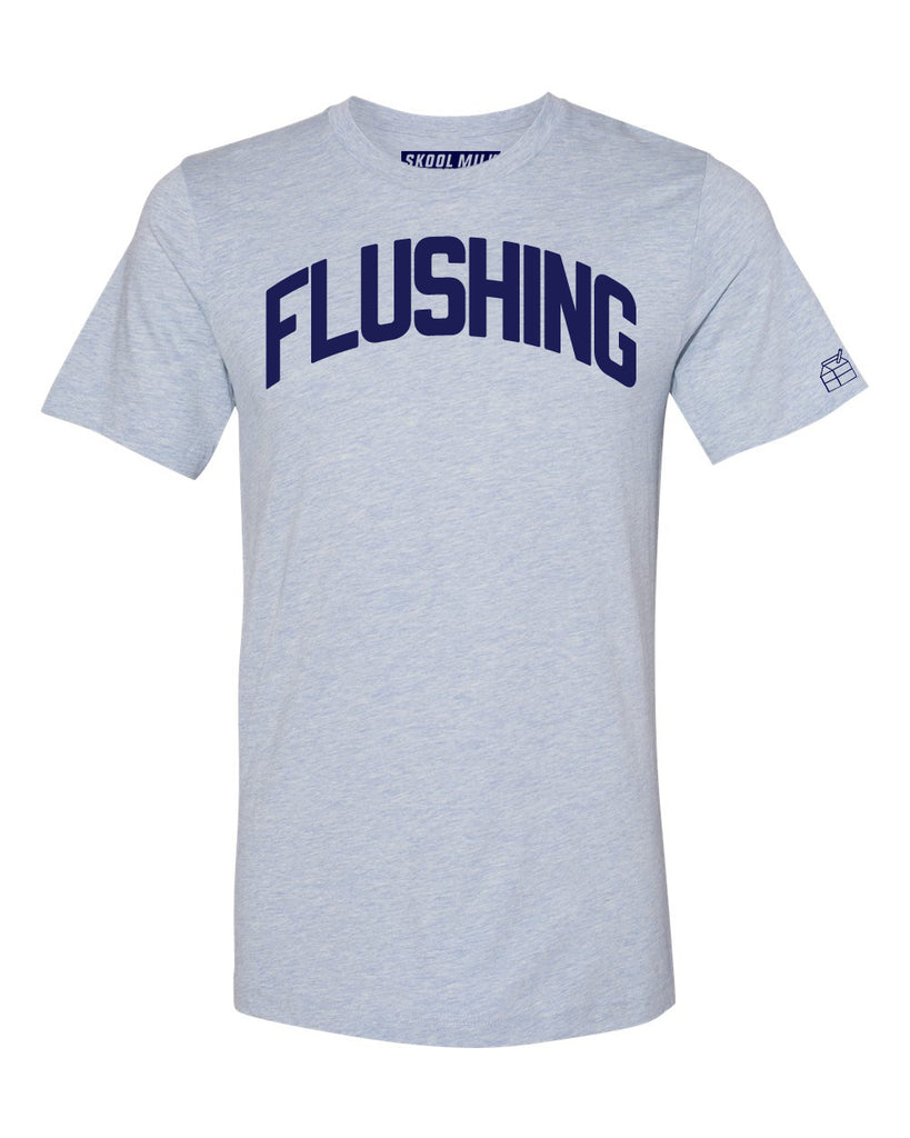 Sky Blue Flushing T-shirt with Blue Letters