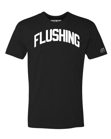 Black Flushing T-shirt with White Reflective Letters