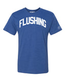 Blue Flushing T-shirt with White Reflective Letters
