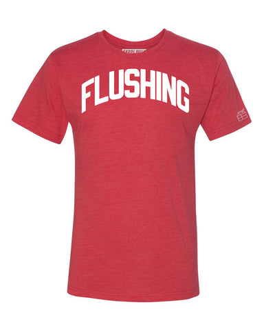 Red Flushing T-shirt with White Reflective Letters