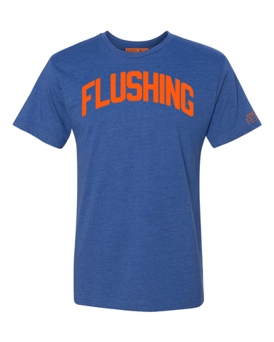 Blue Flushing T-shirt with Knicks Orange Letters