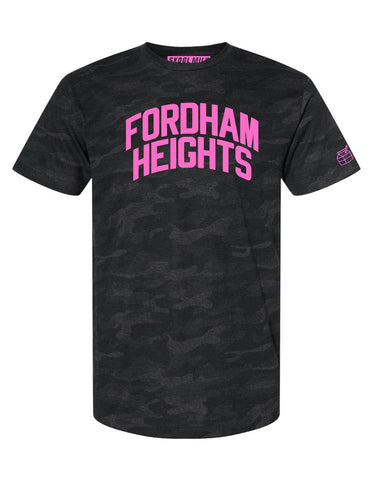 Black Camo Fordham Heights Bronx T-shirt with Neon Pink Reflective Letters