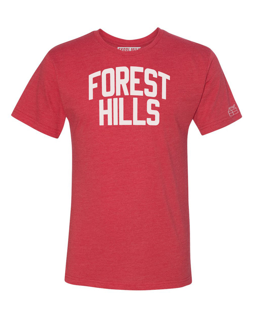 Red Forest Hills T-shirt with White Reflective Letters