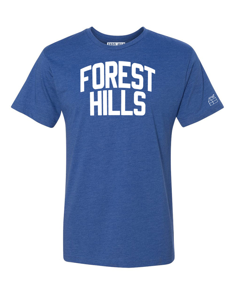 Blue Forest Hills T-shirt with White Reflective Letters