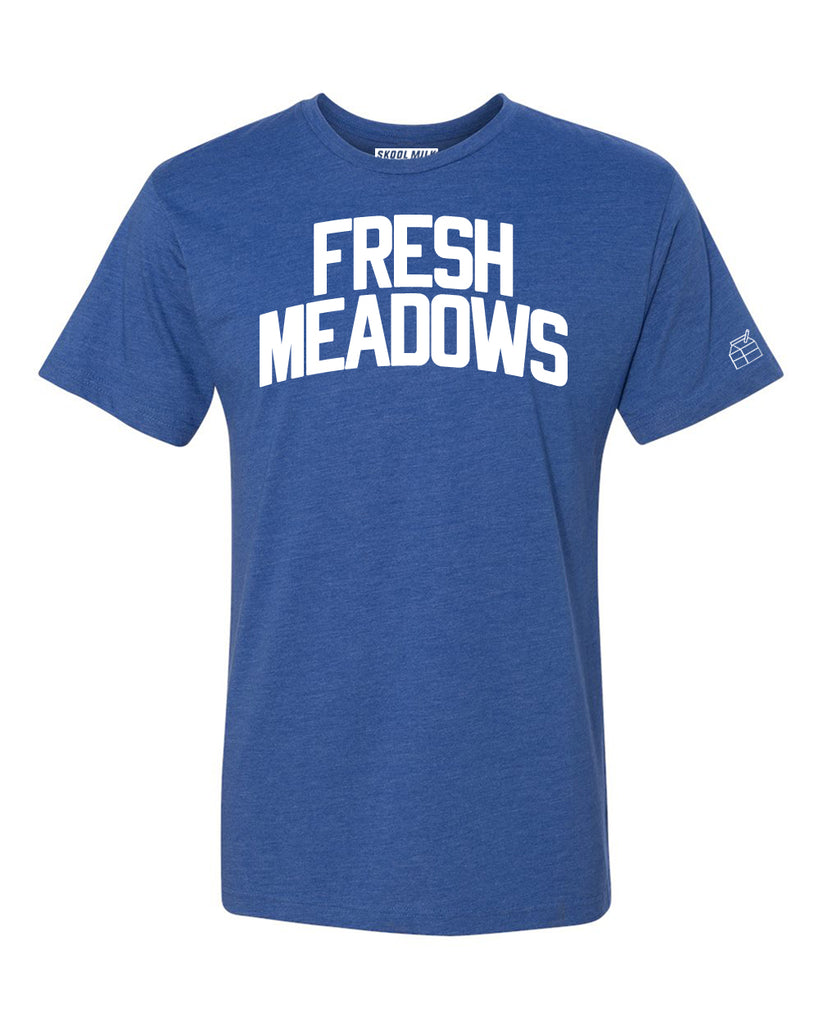 Blue Fresh Meadows T-shirt with White Reflective Letters