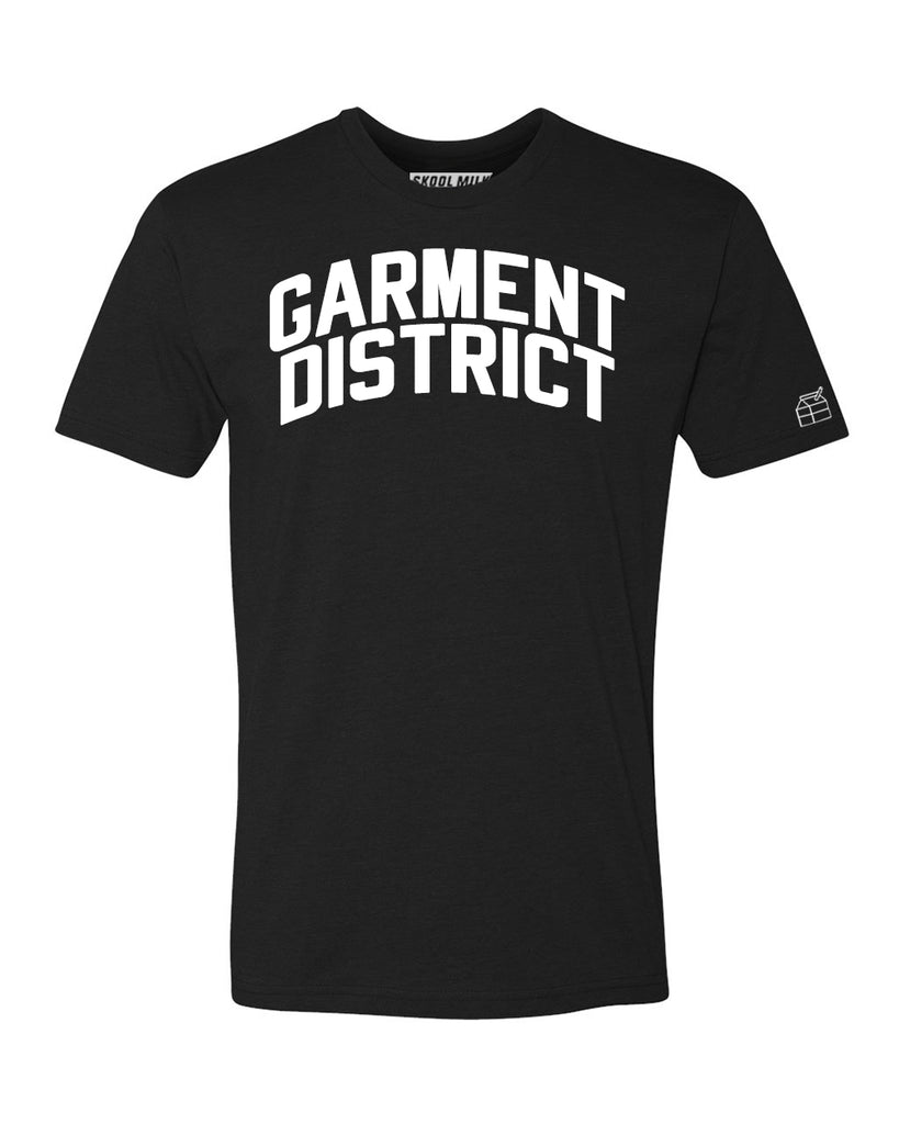 Black Garment District  T-shirt with White Reflective Letters
