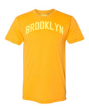 Gold Brooklyn T-shirt with Yellow Reflective Letters