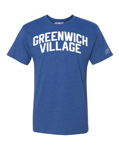Blue Greenwich Village T-shirt with White Reflective Letters