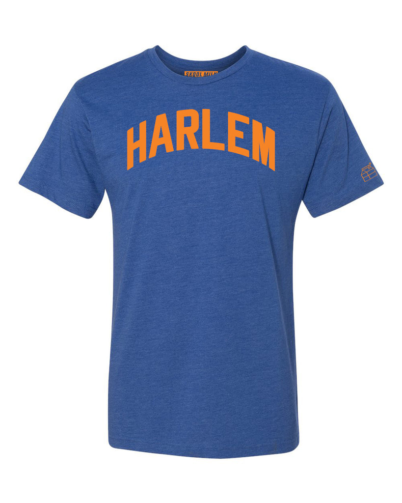 Blue Harlem T-shirt with Knicks Orange Letters