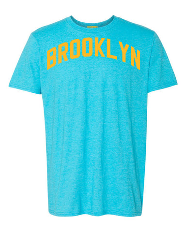 Aqua-Blue Brooklyn T-shirt with Yellow Reflective Letters #BlueHawaiian